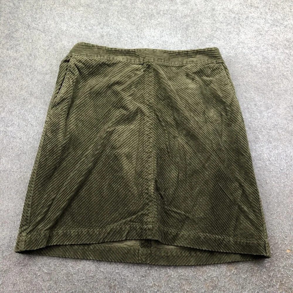 Talbots Skirt Womens 14W Green Corduroy Straight Knee Length Elastic Waist